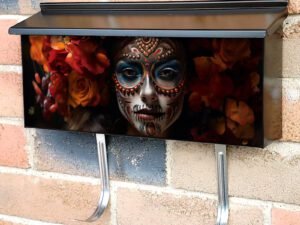 Face Painted Sugar Skull Lady With Orange Flowers Townhouse Mailbox Cover