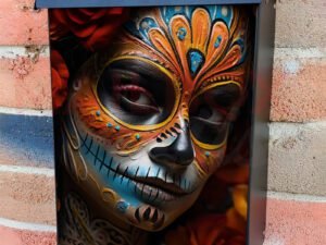 Face Painted Sugar Skull Female With Orange Flowers Colonial Mailbox Cover
