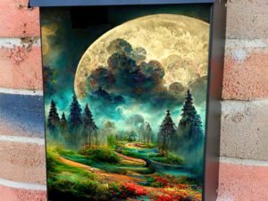 Colorful Fantasy Landscape With Full Moon Colonial Mailbox Cover