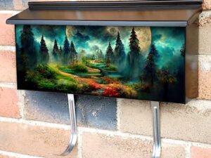 Colorful Fantasy Landscape With Full Moon Townhouse Mailbox Cover