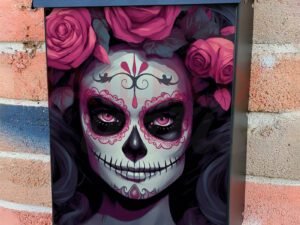 Pink Sugar Skull Lady With Roses Colonial Mailbox Cover