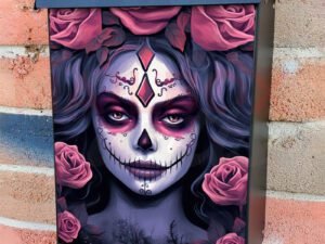 Sugar Skull Female With Pink Roses Colonial Mailbox Cover