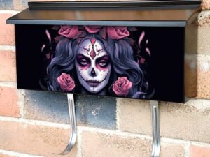 Sugar Skull Female With Pink Roses Townhouse Mailbox Cover