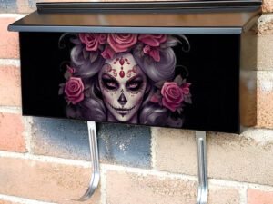 Face Painted Gray Haired Sugar Skull Female With Pink Roses Townhouse Mailbox Cover