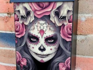 Face Painted Gray Haired Sugar Skull Woman With Pink Roses Colonial Mailbox Cover