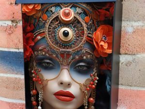 Beautiful Woman In Ornate Costume With Orange Flowers Colonial Mailbox Cover
