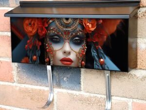 Beautiful Woman In Ornate Costume With Orange Flowers Townhouse Mailbox Cover