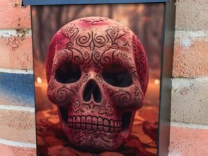 Pinkish Sugar Skull With Candles Colonial Mailbox Cover