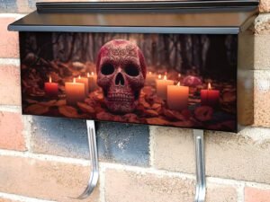 Pinkish Sugar Skull With Candles Townhouse Mailbox Cover