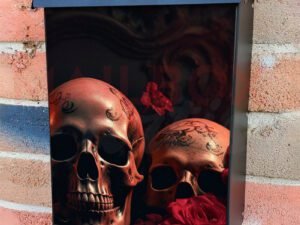 Three Skulls With Candles Colonial Mailbox Cover
