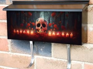 Sugar Skull With Candles And Flowers In The Forest Townhouse Mailbox Cover