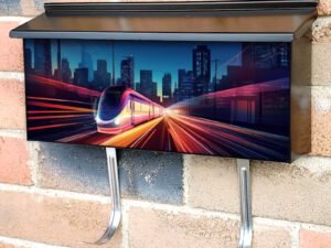 Colorful Train Quick Running Illustration Townhouse Mailbox Cover