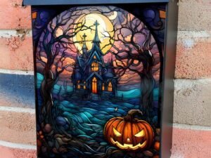 Stained Glass Halloween Church Colonial Mailbox Cover