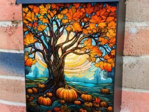 Stained Glass Autumn Tree Colonial Mailbox Cover
