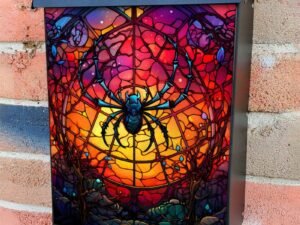 Stained Glass Halloween Spider Colonial Mailbox Cover