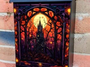Stained Glass Halloween Dracula Castle Colonial Mailbox Cover