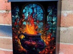 Stained Glass Halloween Witch Cauldron Colonial Mailbox Cover