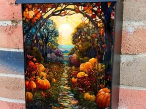Stained Glass Pumpkin Patch Colonial Mailbox Cover