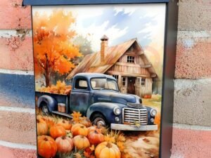 Autumn Pumpkin Farm with Truck Colonial Mailbox Cover