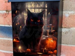 Black Cat in the Witch's Kitchen  Colonial Mailbox Cover