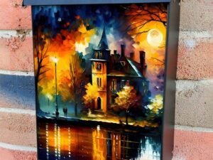 Beautiful Autumn Night at the River Colonial Mailbox Cover