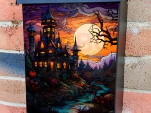 Halloween Castle and Full Moon Colonial Mailbox Cover