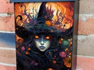 Witch with Glowing Eyes Colonial Mailbox Cover