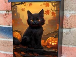 Cute Black Kitten and Pumpkins Colonial Mailbox Cover