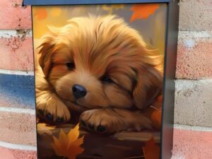 Sleeping Autumn Puppy Colonial Mailbox Cover
