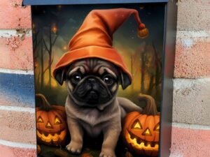 Autumn Pug and Pumpkins Colonial Mailbox Cover