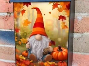 Cute Gnome with Pumpkins Colonial Mailbox Cover