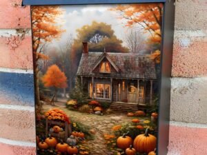 Pumpkin Cottage in October Colonial Mailbox Cover