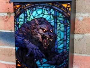 Stained Glass Werewolf Colonial Mailbox Cover