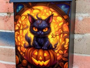 Pretty Halloween Cat Colonial Mailbox Cover