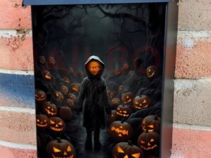 Glowing Pumpkins and a Monster Colonial Mailbox Cover