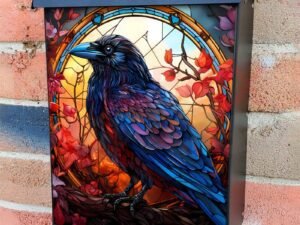 Stained Glass Autumn Crow Colonial Mailbox Cover