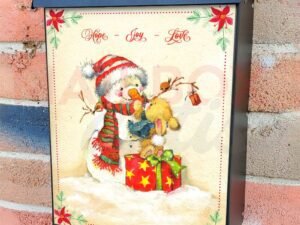 Christmas Bunny Building a Snowman Colonial Mailbox Cover