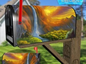 Waterfall in the Sunset Decorative Rural Farm Mailbox Cover