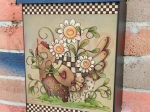 Farmhouse Hen and Flowers Colonial Mailbox Cover