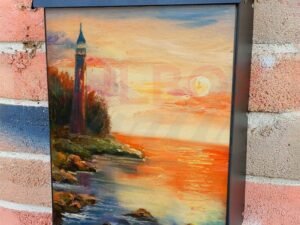Orange Sunset and Lighthouse Colonial Mailbox Cover