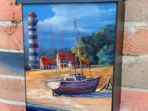 Summer Lighthouse and a Fishing Boat Colonial Mailbox Cover