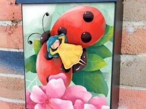 Cute Fairy on a Ladybug Colonial Mailbox Cover