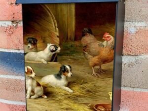 Puppies and Chickens Colonial Mailbox Cover