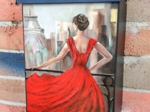 Parisian Woman in Red Dress Colonial Mailbox Cover