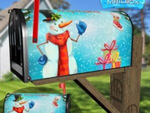 Cute Snowman with Christmas Gifts Decorative Rural Farm Mailbox Cover