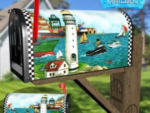 Cute Lighthouse in a Fishing Town Decorative Rural Farm Mailbox Cover