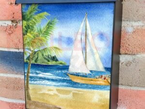 Sea, Sailboat and Palm Tree Colonial Mailbox Cover