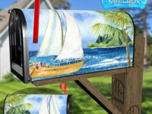 Sea, Sailboat and Palm Tree Decorative Rural Farm Mailbox Cover