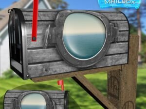 Peaceful View Through a Ship Porthole Decorative Rural Farm Mailbox Cover