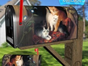 Cat with Kittens by Henriette Ronner Decorative Rural Farm Mailbox Cover